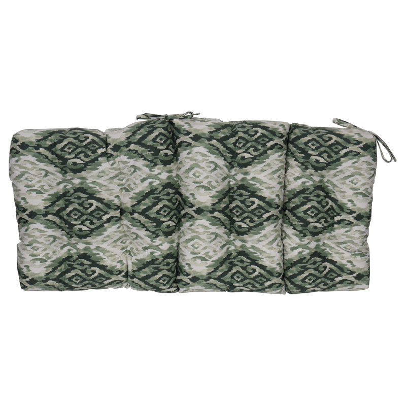 Outdoor Tufted Seat/Back Chair Cushion, Green/Lakat Mineral Abstract, 20" W x 20" D