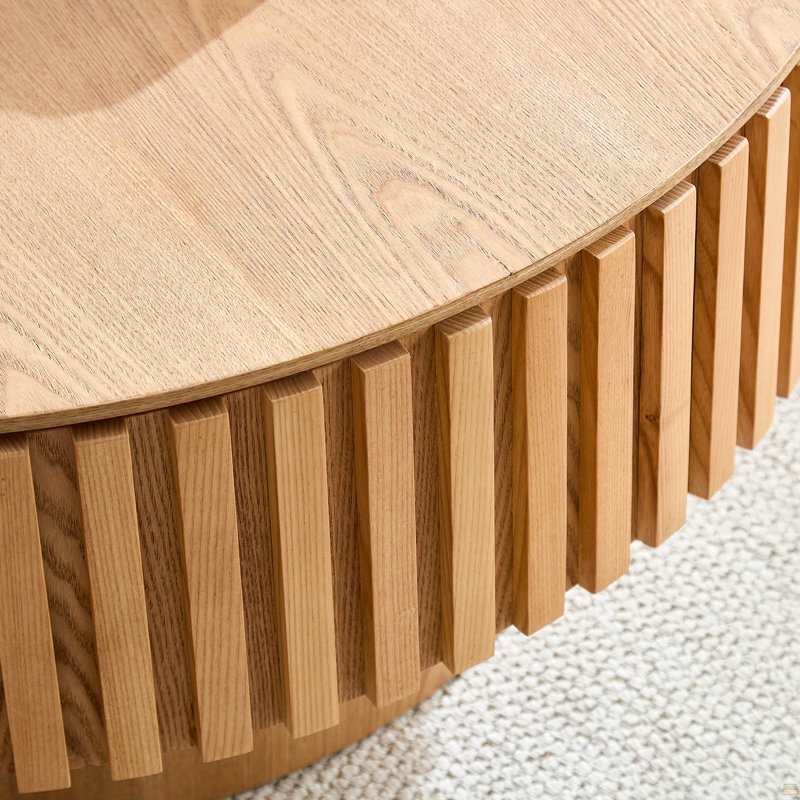 Table basse 31,49 po ronde en bois avec rangement, Bois de frêne naturel