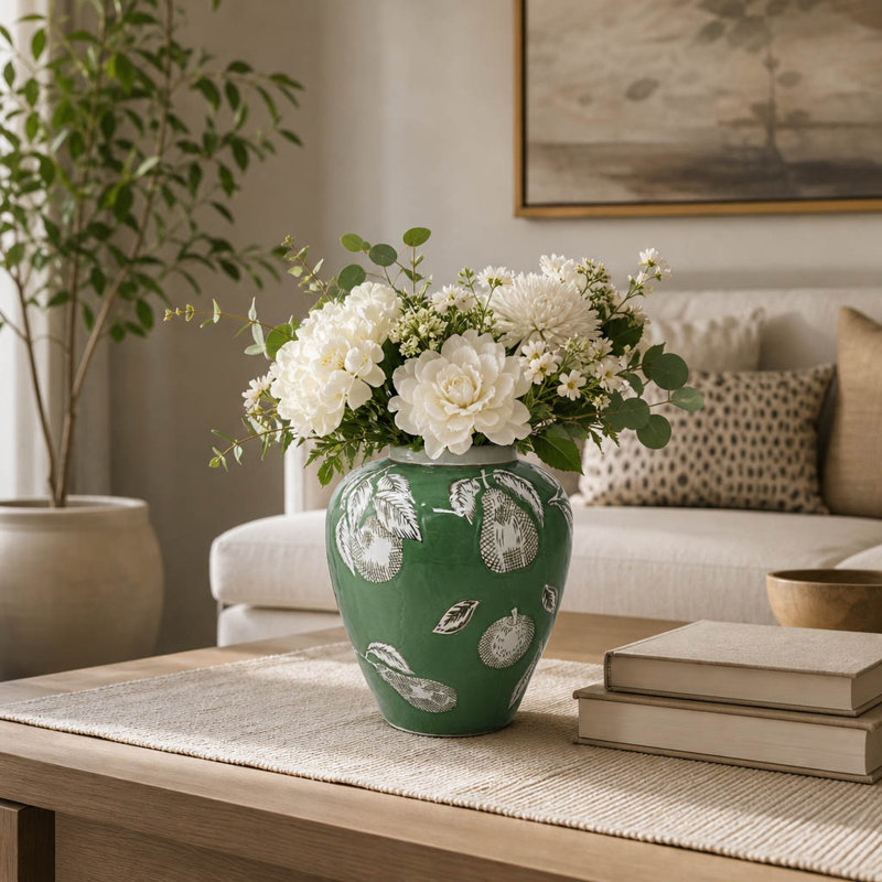 Vase en céramique pour table basse Traditional Chinoiserie, Vert