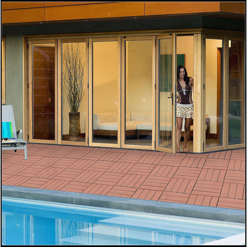 Sustainable Deck Tiles Set for Various Outdoor Spaces, Rust and Weather Resistant, Mahogany