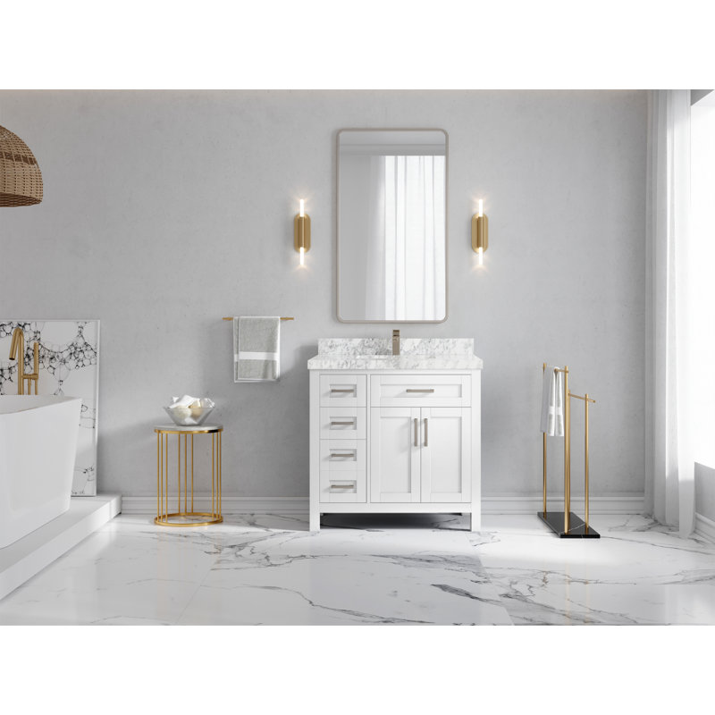 Cambridge 36" White Single Sink Vanity with Carrara Marble Top