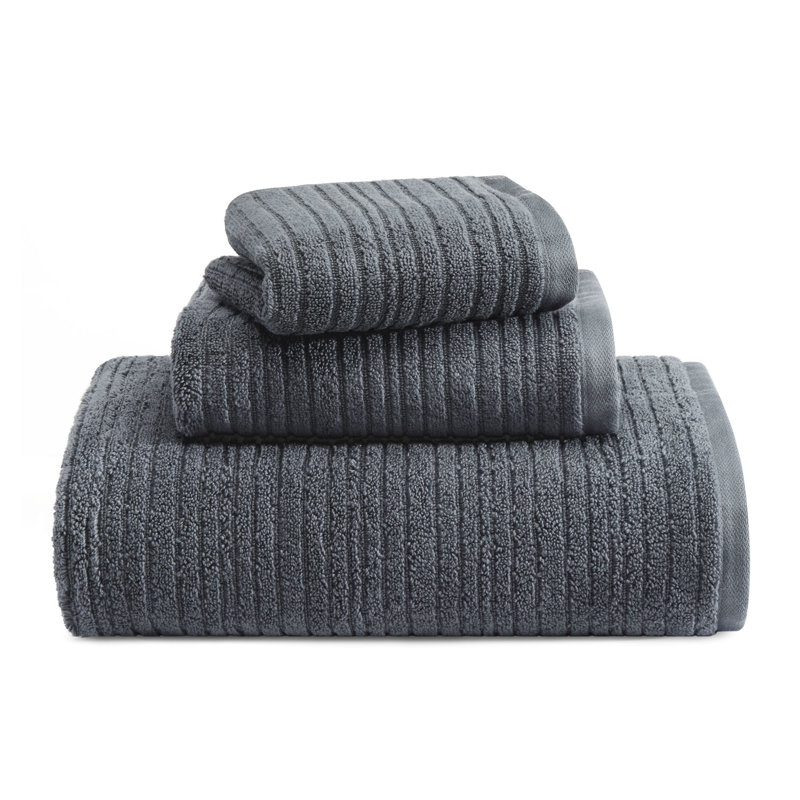 Kenneth Cole Brooks Cole Reaction Quick Dry 3 Piece 100% Cotton Towel Set, Charcoal