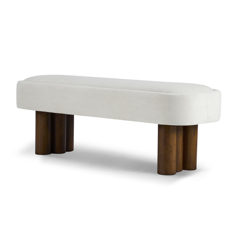 Karsen Mid-Century Modern Upholstered Dining Bench with Wooden Legs, Beige Polyester, 18.7" H x 51.57" W x 17.52" D