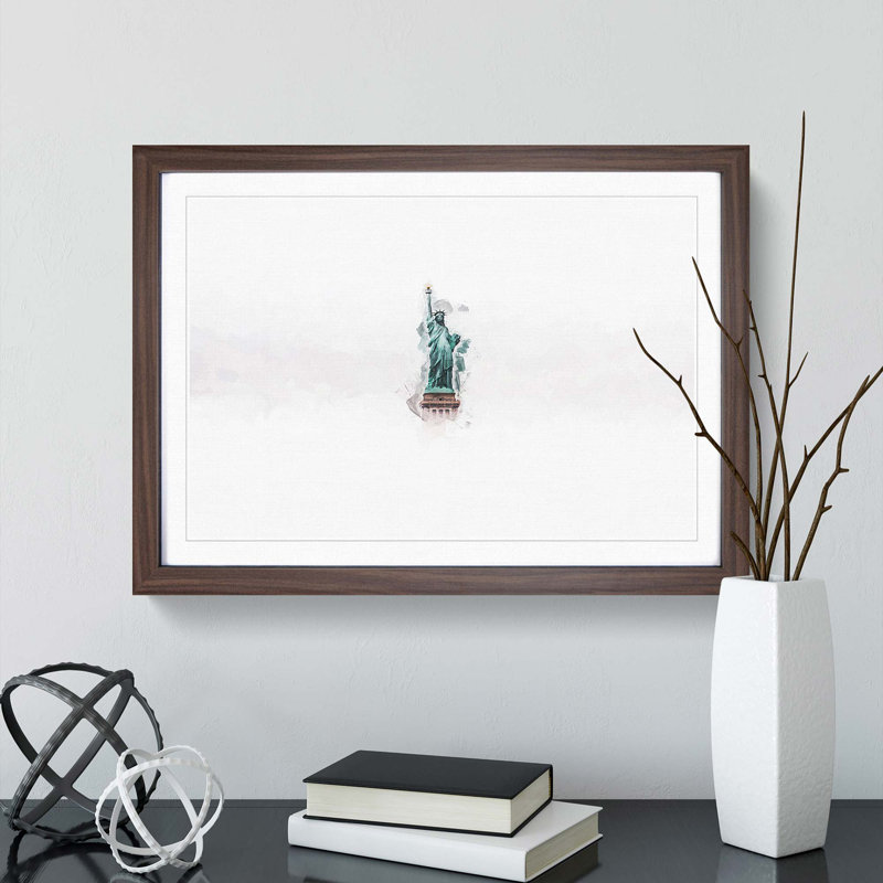 Statue of Liberty in New York City - Picture Frame Graphic Art Print, Walnut Framed, 36cm H x 48cm W x 2cm D