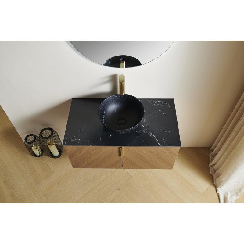 Meuble-lavabo flottant avec lavabo vasque, 30", bol, Céramique noire