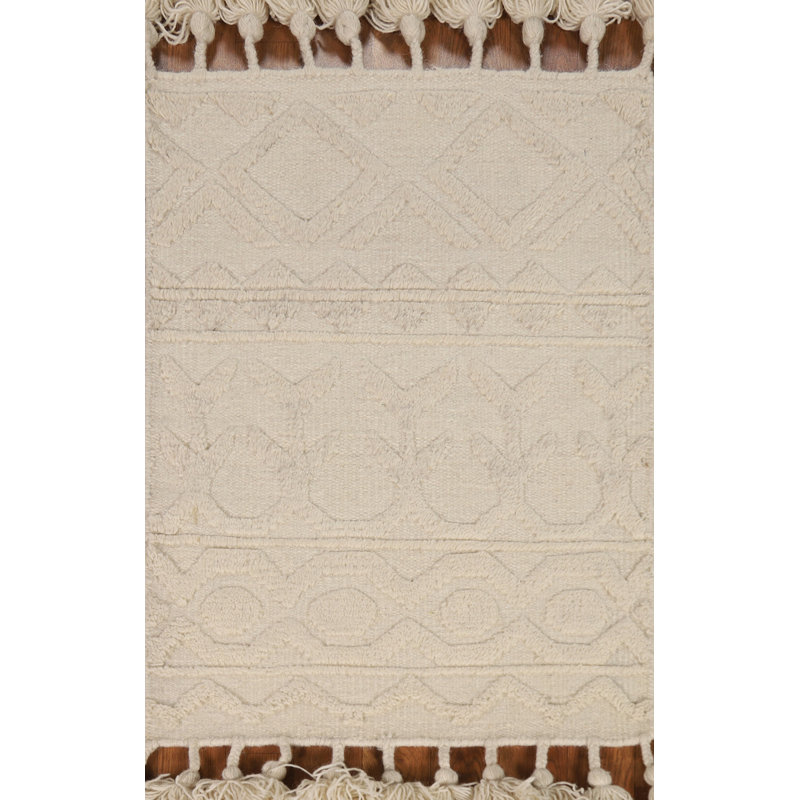 Tapis décoratif géométrique ivoire marocain à motif oriental 2x3