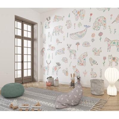 Folk Animal Wallpaper – Scandinavian Kids Pattern Wall Design