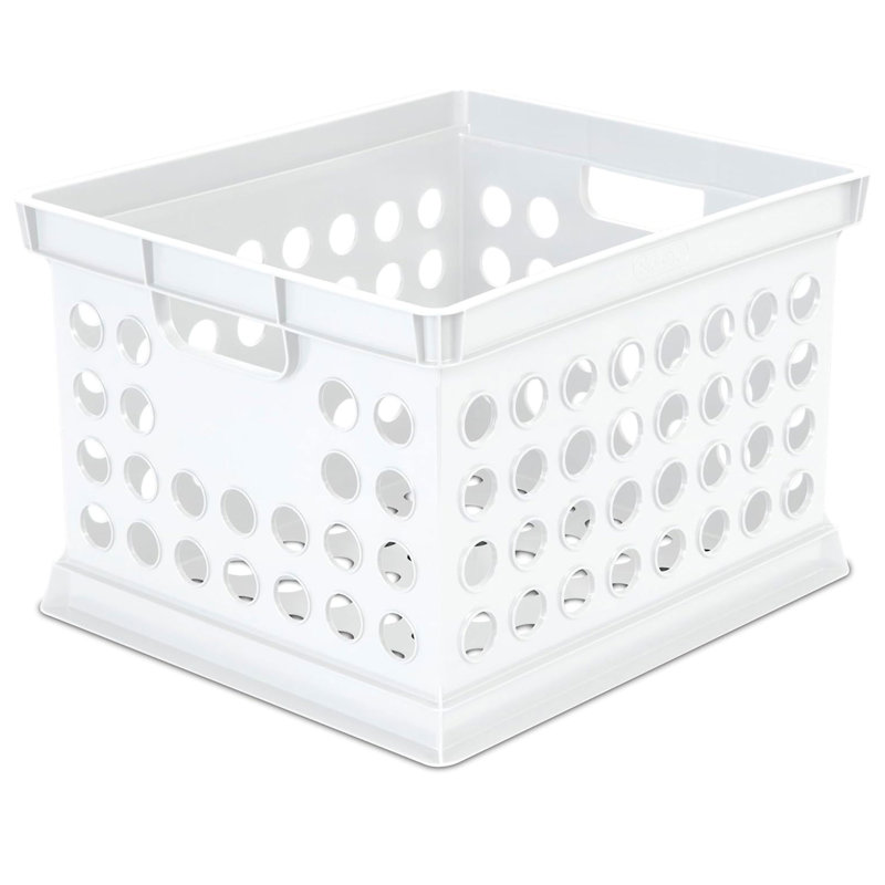 Sterilite Stackable Plastic Storage Open Crate Bin Organizer Box, White
