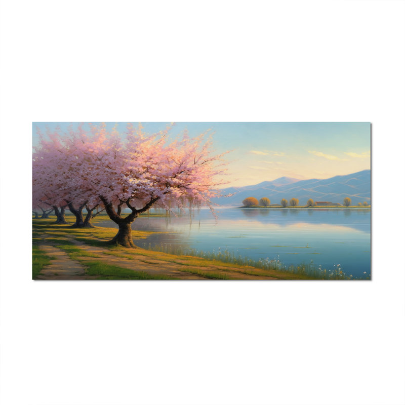 «Rous Cherry Blossom Trees» au bord de l'eau II - reproduction, Toile tendue, H 28 po x l 60 po x P 1,5 po
