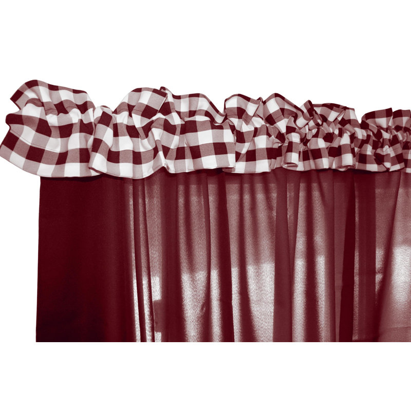 Checkered Tailored Window Valance, 72" W x 7" L, Burgundy