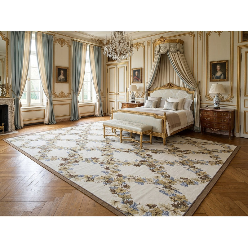 Tapis à tissage plat rétro Aubusson, treillis ivoire 9 pi 0 po x 12 pi 0 po