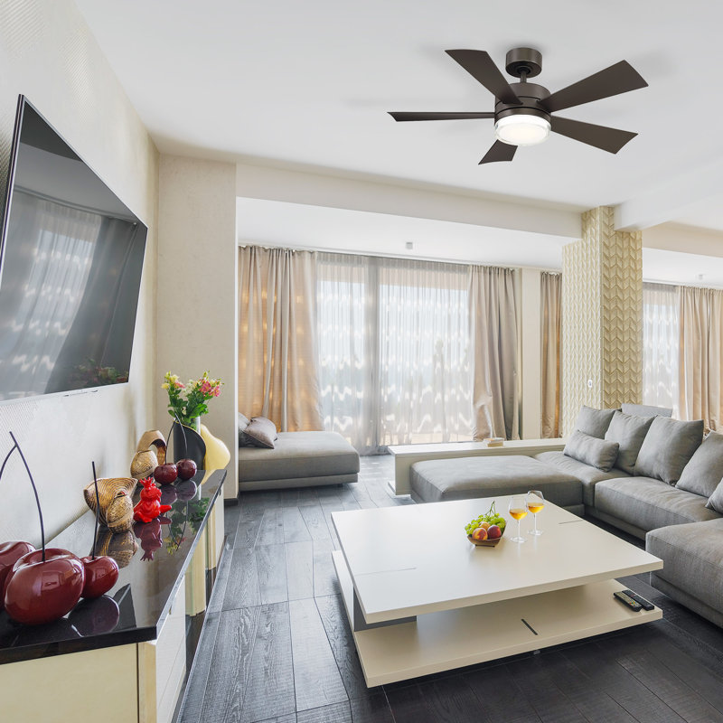 Wynd 5 - Blade Outdoor /Indoor Smart Ceiling Fan with Remote Control and LED Light Kit Included, Works With Alexa and iOS or Android App