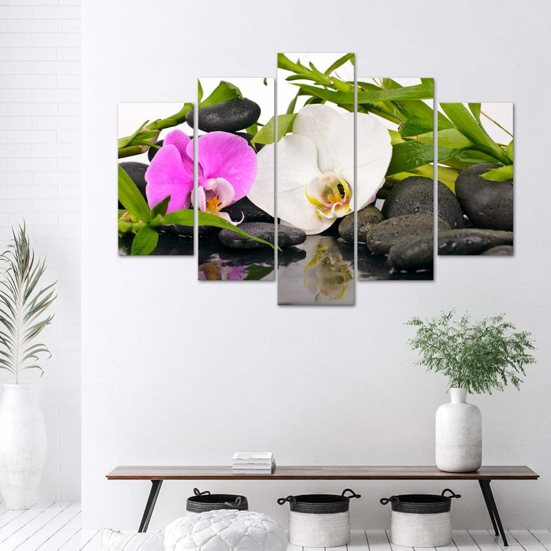 Orchid Bamboo Stones - 5 Piece No Frame Print on Canvas, 70cm H x 100cm W