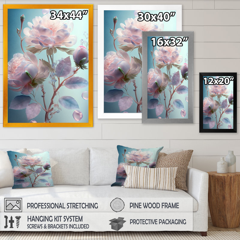 Art floral sur toile, "Ethereal Soft Blossoming", Cadre photo noir, H 20 po x l 12 po x P 1 po