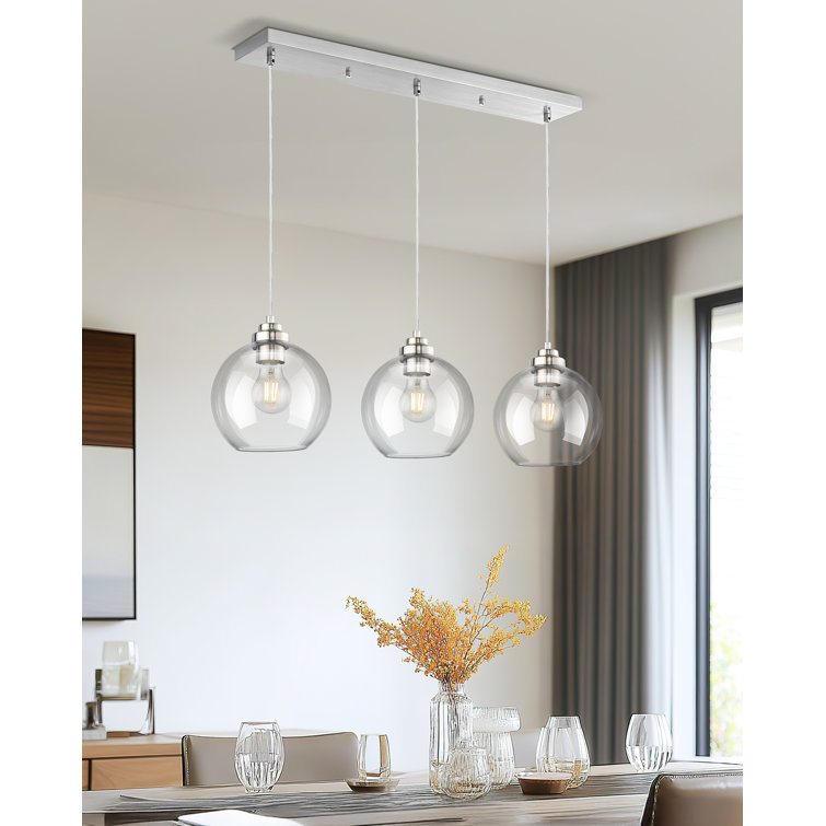 3-light Gold Linear Chandelier With Globe Glass Shade