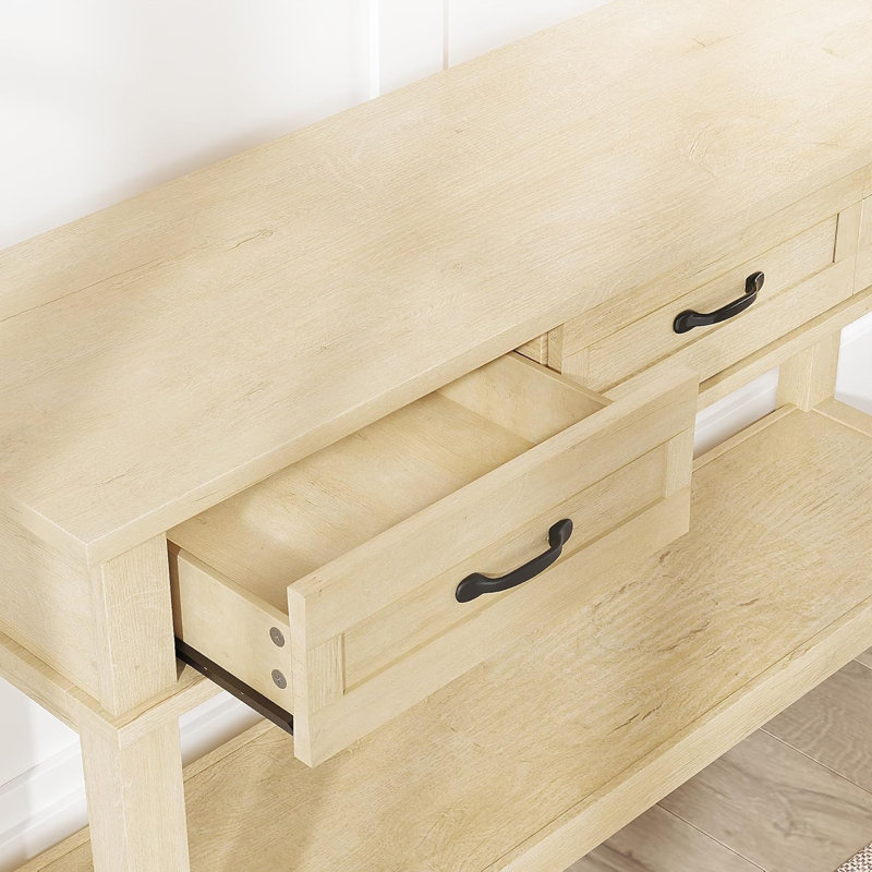 Console de table et de couloir Farmhouse, 3 tiroirs et 2 niveaux de rangement, Brun, Brun