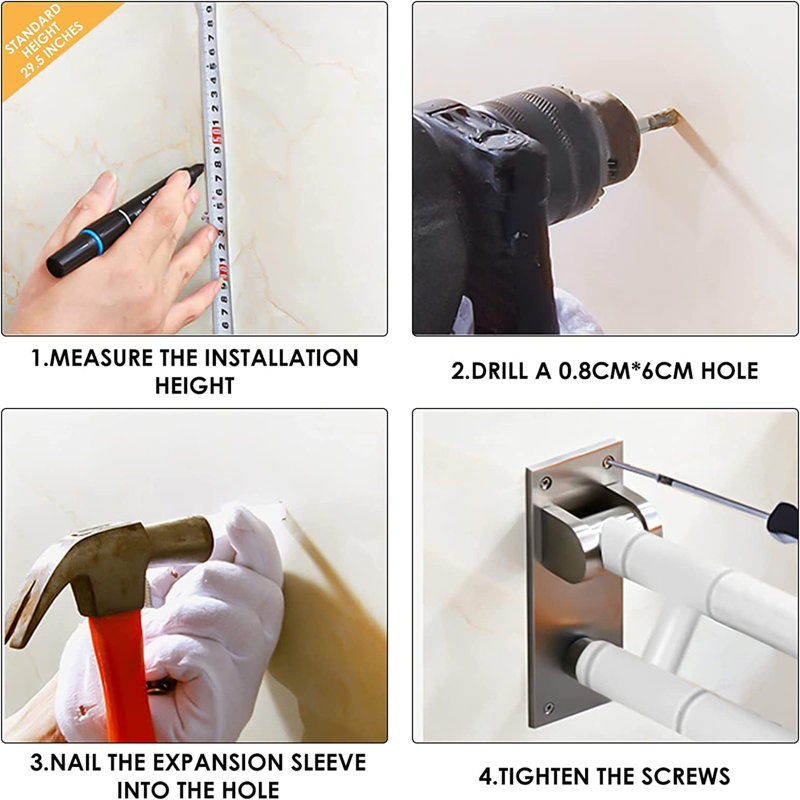Hollinger Bathtub Rails, 300~350Kg Sturdy Anti-Skid Stainless Steel Handicap Grab Bars Foldable Safety Bathroom Support Handle For Bathroom And Toilet