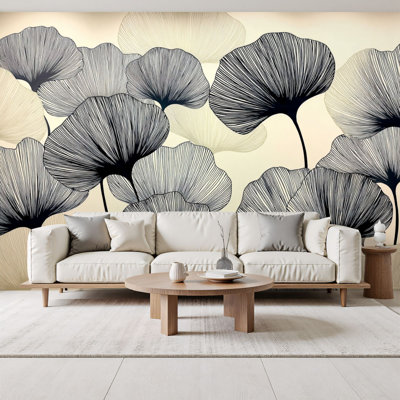Boho Peel and Stick Wallpaper Minimalist Botanical Fine Pen Detail Wall Murals 69"H x 96"W Removable PVC Wall Paper Self-Adhesive Vintage Botanical Wall Decor for Bedroom Living Room