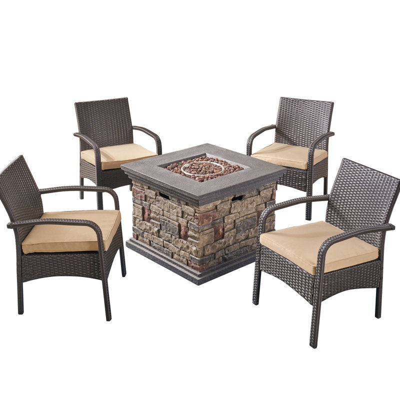 4 - Person Patio Conversation Set with Cushions, Brown Frame / Tan Cushion