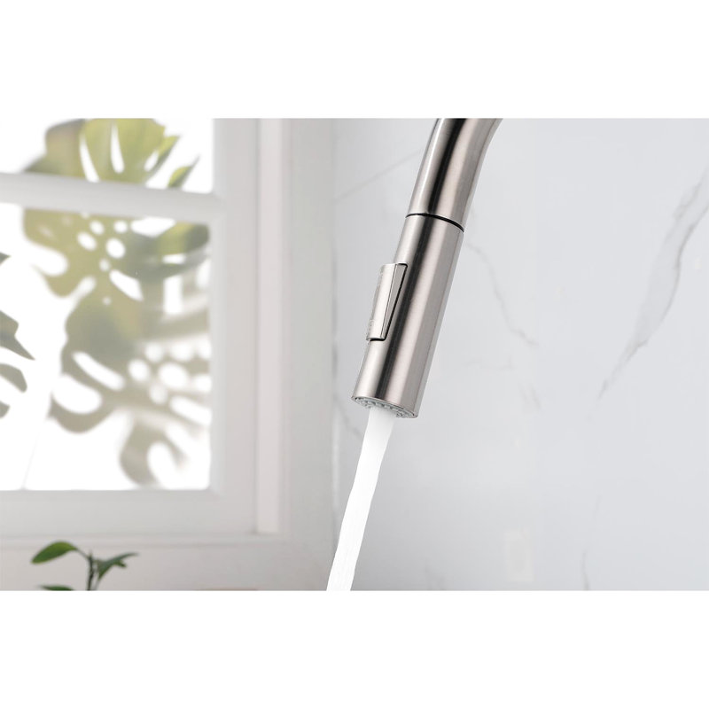 Robinet de cuisine avec bec rétractable en acier inoxydable, embellissement nickel brossé, buse rotative à 360 °, deux modes de sortie d'eau, gestion facile de la température et du débit,