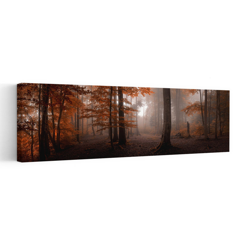 Misty Autumn Forest Path Peaceful Rustic Serene Autumn Forest Art mural, H 48 po x l 16 po