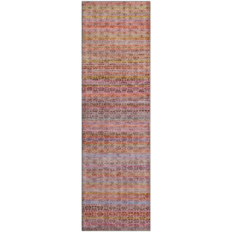Premium Machine Washable Mayfield AMF2155 Striped Rug, Runner 2'3" x 7'6", Pink