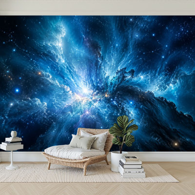 Wall Mural Peel and Stick Wallpaper Abstract Cosmic Blue Nebula Starry Sky Self-Adhesive Removable Contact Paper Wall Decor for Living Room Bedroom 100"H x 144"W