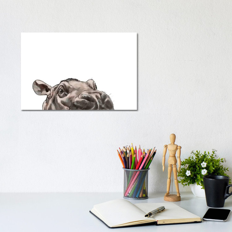 Peeking Hippo by Big Nose Work - Wrapped Canvas Print, 20.32 cm H x 30.48 cm W