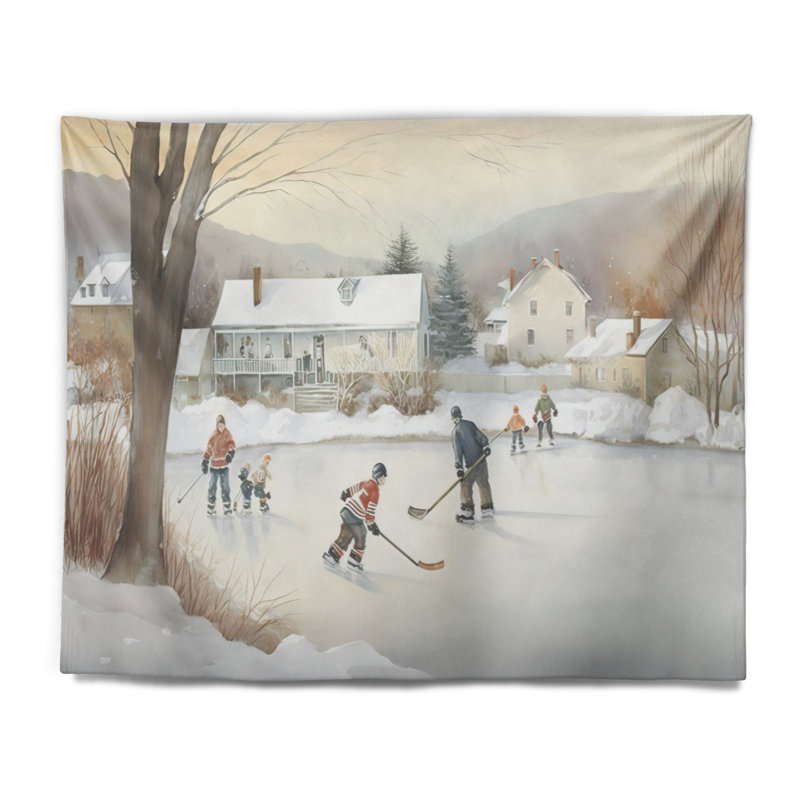 Polyester enfants jouant au hockey en hiver, H 32 po x l 39 po