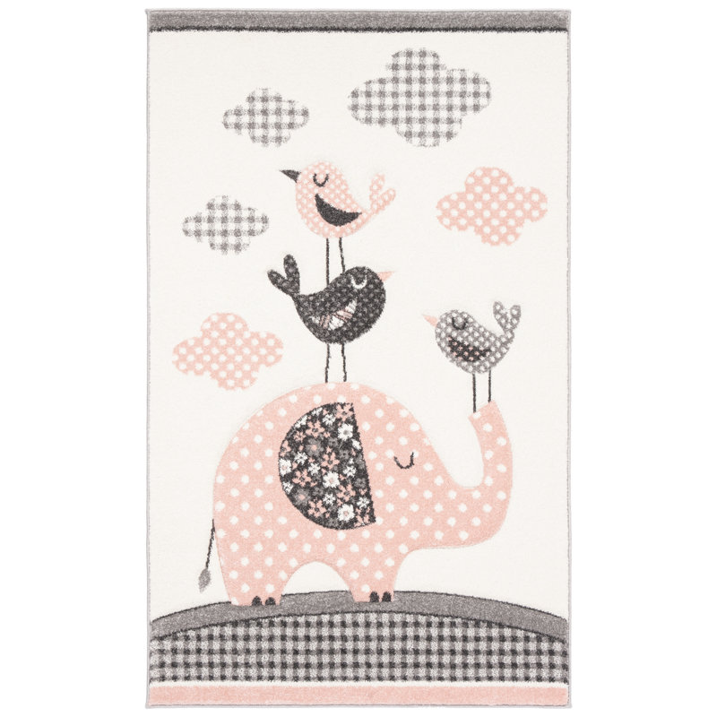 Tapis géométrique rose / ivoire Glantz, Rectangle 2 pi 3 po x 4 pi