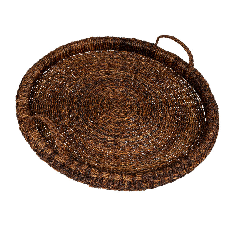 Plateau tressé artisanal avec poignées, Marron foncé