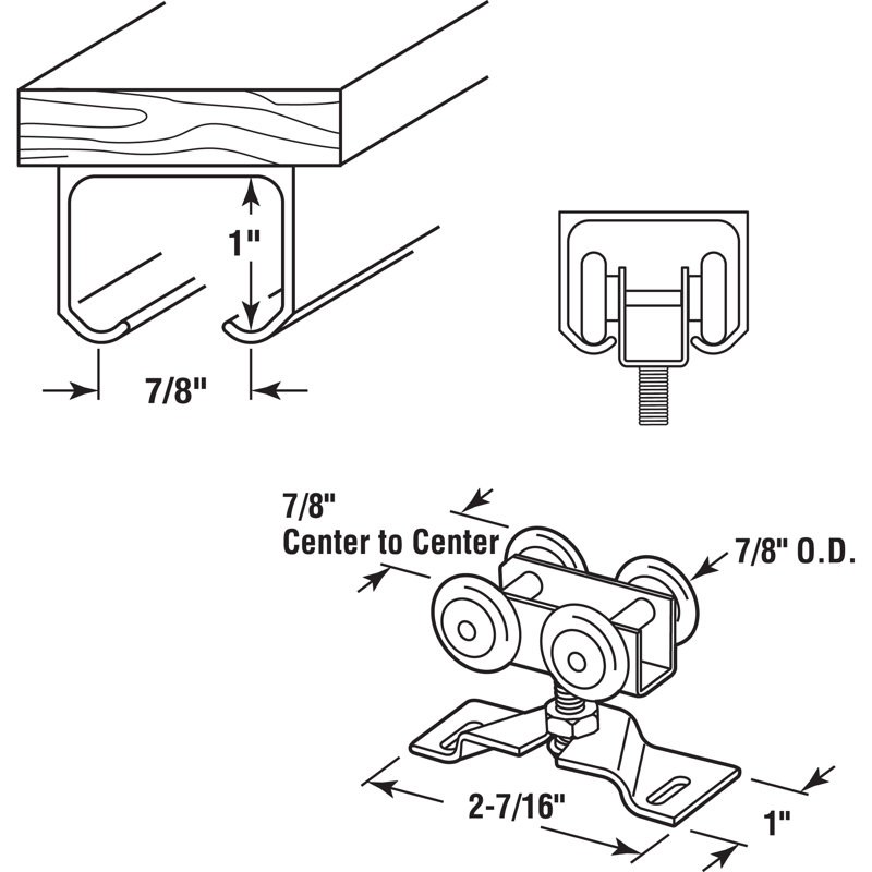 Ensemble de rouleau de porte, 7/8 po, convexe, pneus en plastique, support en acier et roulements à billes (paquet de 2)