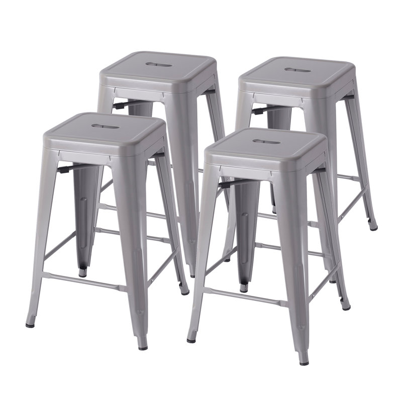 Tabouret en métal sans dossier, Gris, Tabouret de comptoir avec siège d'une hauteur de 