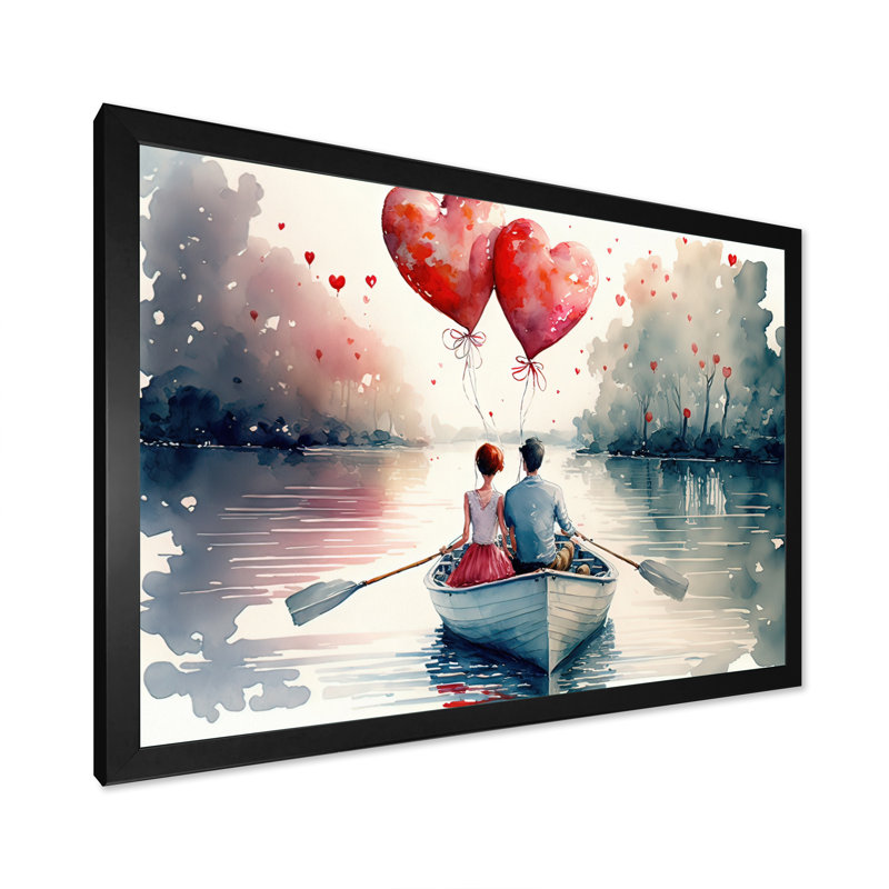 Couple d'amoureux qui passe du temps à l'extérieur III - Peinture sur toile, Impression noire sur toile encadrée