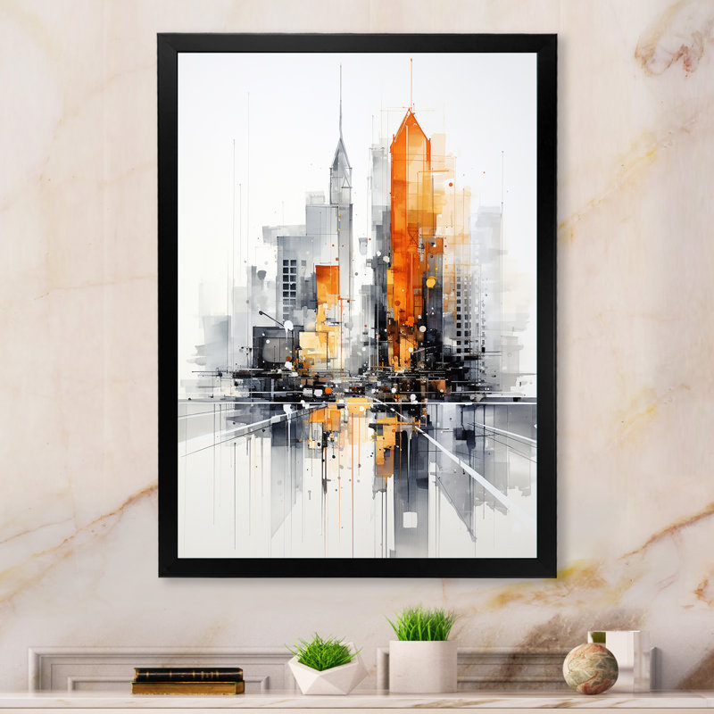 «Jaenelle Orange Grey Minimalisme Urban Rhythm III», reproduction sur toile, Cadre photo noir, H 44 po x l 34 po x P 1,5 po