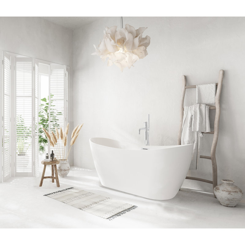 59 Inch Bathtub in Glossy White with Trim, Chrome