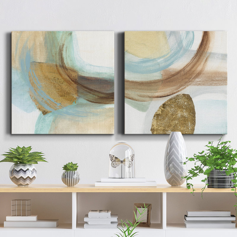 Blue Rythme I - Ensemble de 2 peintures sur toiles, H 10 po x l 10 po x P 1 po, Toile tendue