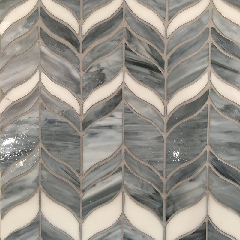 Chevron 12" x 12" Glass Random Mosaic Wall Tile, Opalescent Gray