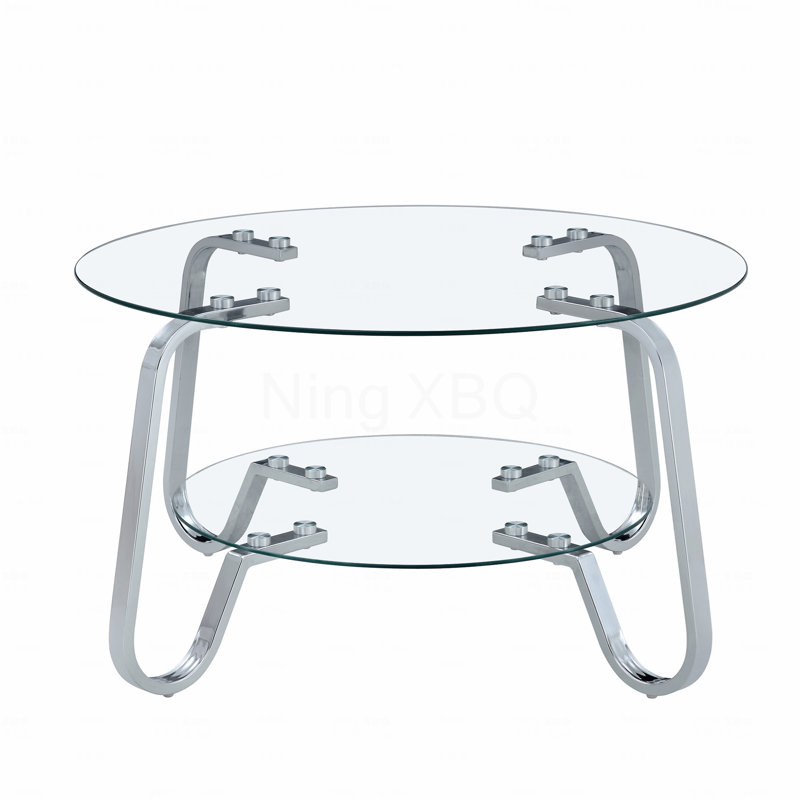 Table basse en métal en verre trempé double couche, Argent argent