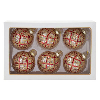 3.15'' Plaid Glass Christmas Ball Ornament
