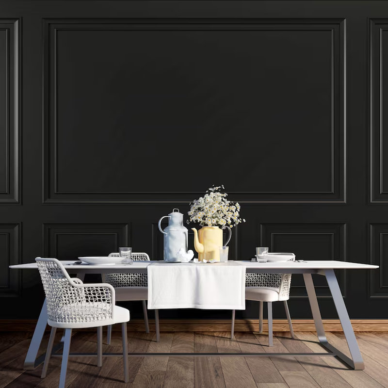 Panneau mural noir mat classique - Design intérieur élégant en lambris, L 108 po x l 160 po