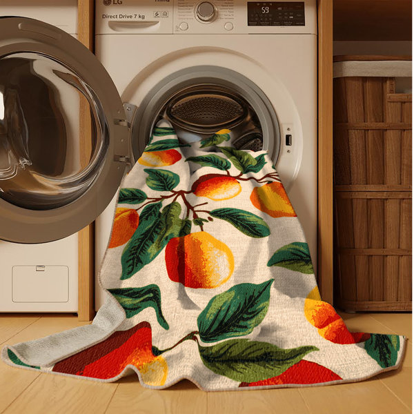 One Allium Way® Washable Nectarine Fruits Area Rug | Wayfair