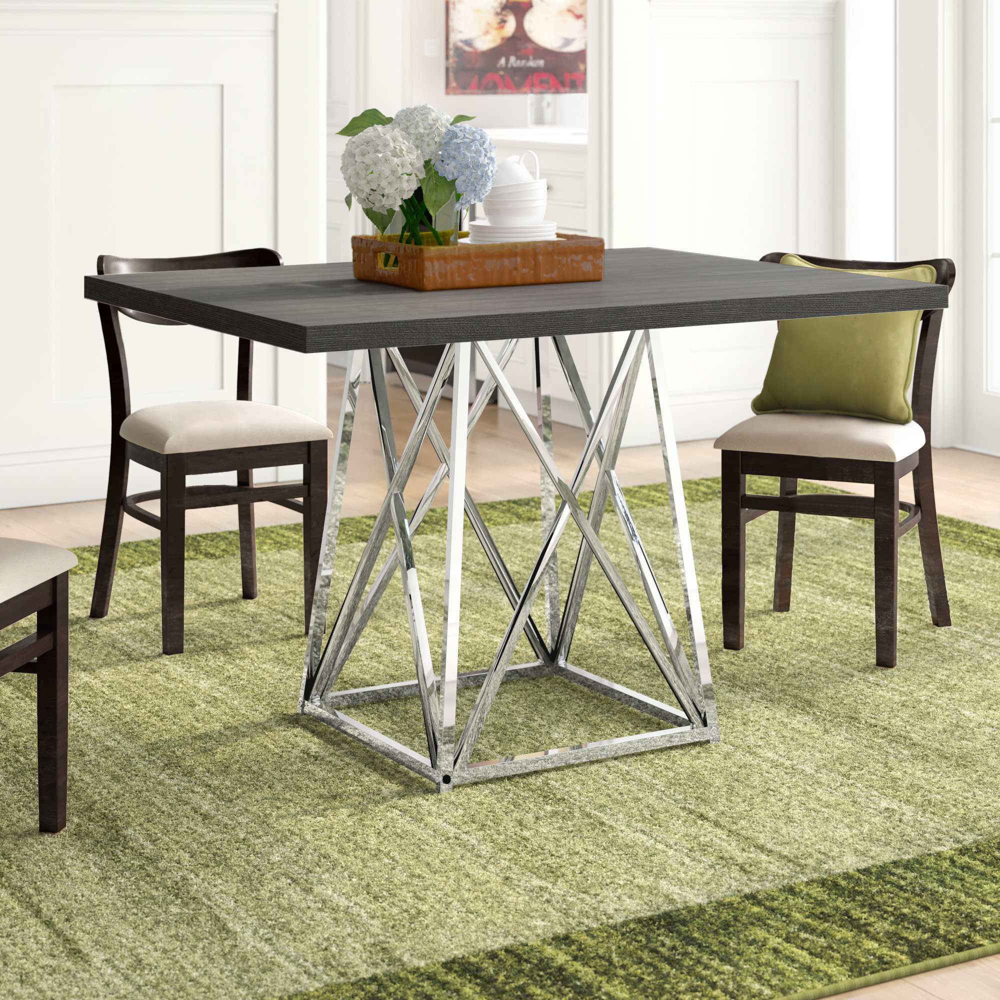 Damia Dining Table 48 Rectangular Small Kitchen Dining Room Metal Laminate Chrome