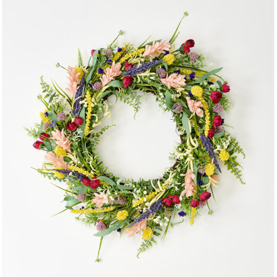 24" Artificial Spring Wildflowers Wreath on Natural Twig Base