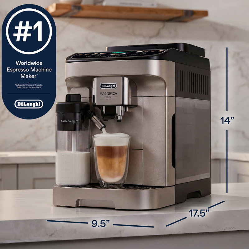 De'Longhi Magnifica Duo Fully Automatic Espresso Machine with Grinder & Milk Frother in Stainless Steel
