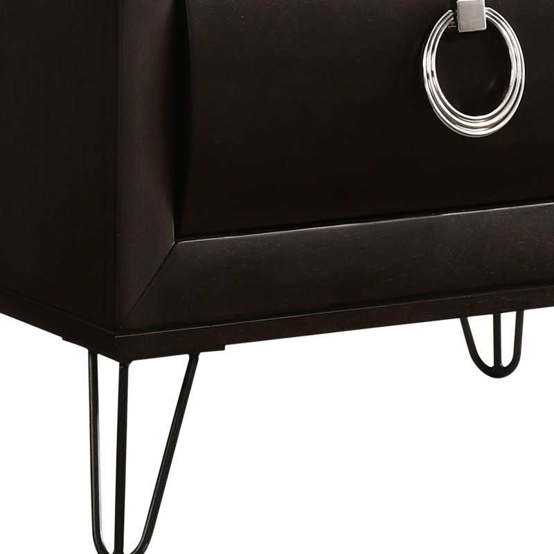Table de chevet foncée avec deux tiroirs spacieux et une base stable de 2 po - Améliore la fonction de décoration de la chambre à coucher