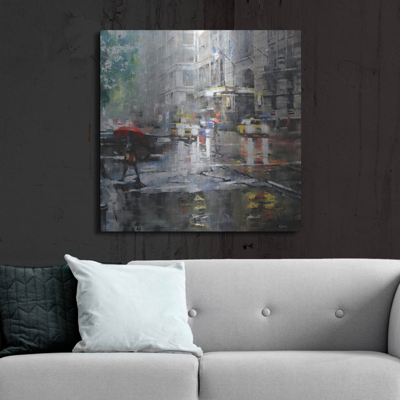«Manhattan Red Umbrella» par Mark Lague, H 36 po x l 36 po