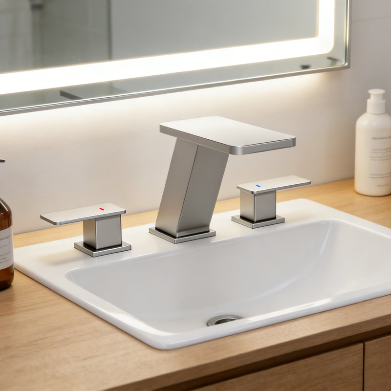 Widespread Bathroom Faucet 3 Hole, 2-Handle Bathroom Sink Faucet With Drain Assembly, Brushed Nickel
