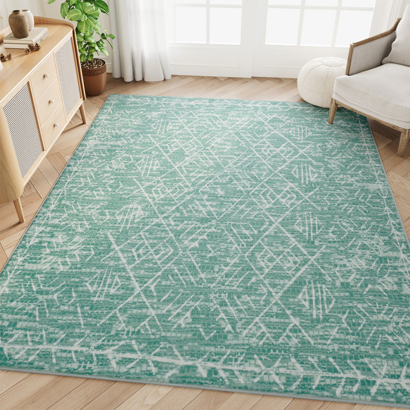 Tapis en coton imitation cachemire antidérapant, Rectangle 4 pi 9 po x 6 pi 9 po, Vert