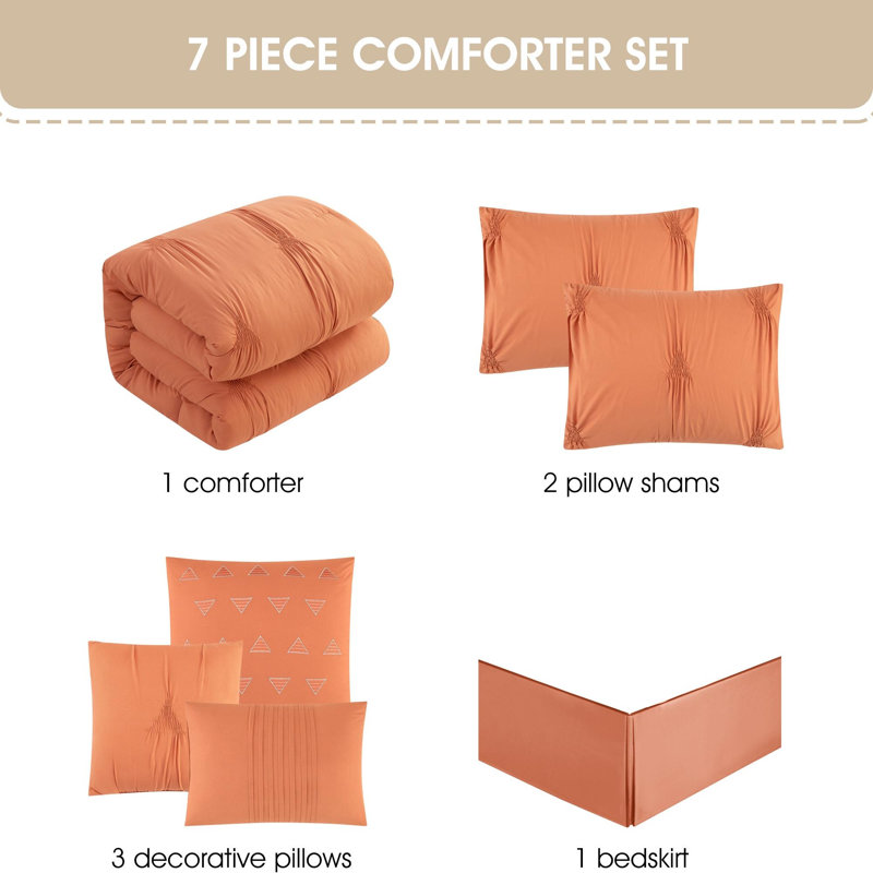 Nargiz Polyester Comforter Set, California King Comforter + 6 Additional Pieces, Apricot